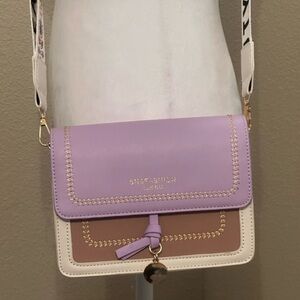 SN & Fashion Women's Lavender and Tan Crossbody Bag 8”W x 6”L Perfect  condition